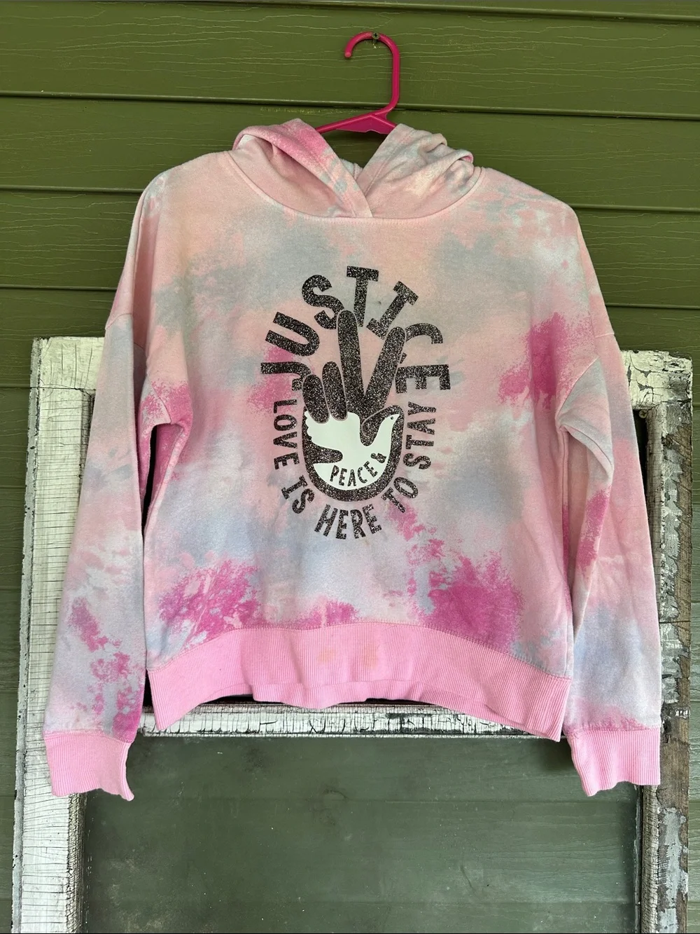 Justice Pink Tie-Dye Peace Sign Hoodie